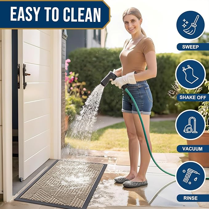 Smiry Front Door Mat Outside Entrance, Heavy Duty Sturdy Natural Rubber Doormat, Trap Dirt and Moisture, Easy Clean Low Profile Welcome Floor Mats for Indoor Outdoor Entry, 35X23 Inch, Mixed Camel