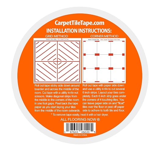 Carpet Tile Tape Double Sided 2in x 90ft (Bulk 6 Pack) Heavy Duty Reinforced Web Mesh Residue Free Indoor Outdoor for Carpet Tiles, Hardwood, Vinyl, Rugs, Carpet, Rubber & Mat Gripper