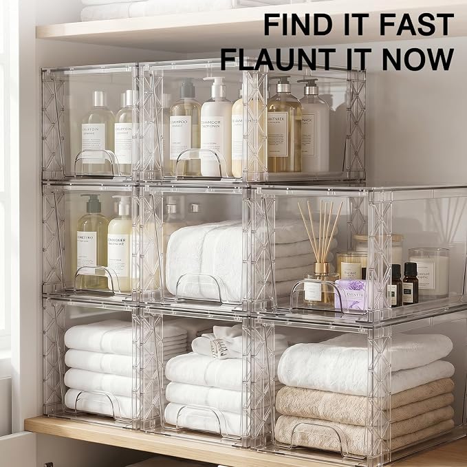 Plastic Stackable Drawers 8 Pack, 7in Bathroom Organizers and Storage Boxes Simply Assembled Containers Bins Suitable for Cosmetics, Kitchen, Cabinets, Snack