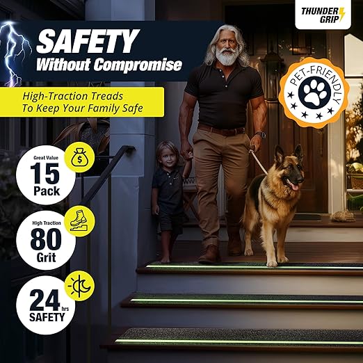 Glow in the Dark 30" x 8"-15-Pack Weather Resistant Outdoor Stair Treads 80-Grit