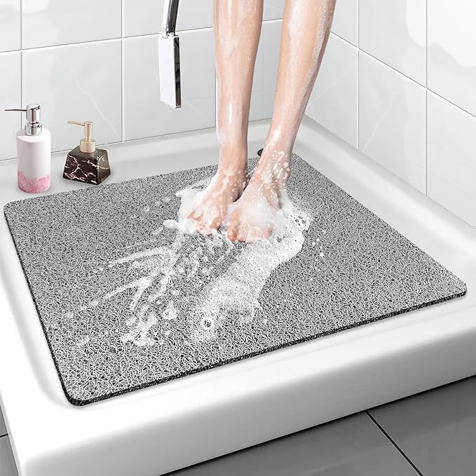 Shower Mat Non Slip - 24x24 Inch Soft Comfort Bath Mat with Drainage Holes, PVC Loofah Massage Bathmat for Shower, Tub, Bathroom, Wet Areas, Quick Drying