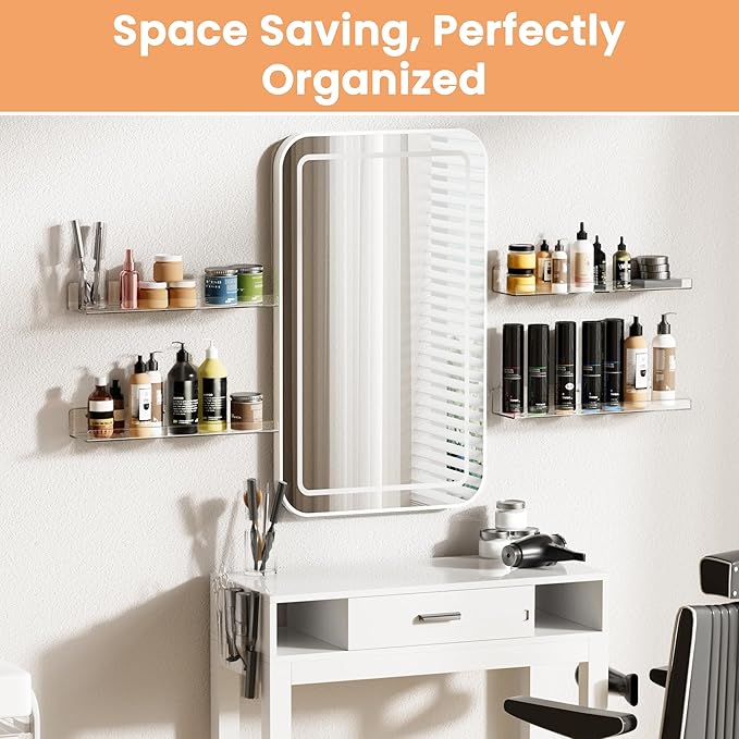 upsimples Acrylic Shelves for Bathroom Storage, 15" Floating Shelves Wall Organizer for Perfume, Make up, Skincare, Kids Bookshelf for Bedroom, Nursery, Living Room Decor, Clear, 4 Pack
