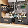 2 Pack 17IN-Depth Under Sink Organizer,Pull Out Cabinet Organizer With Smooth Cylindrical Rail,Metal Slide Out Drawer for Kitchen Bathroom Laundry,8-Level Tool Free Height Adjustable-Gun Gray