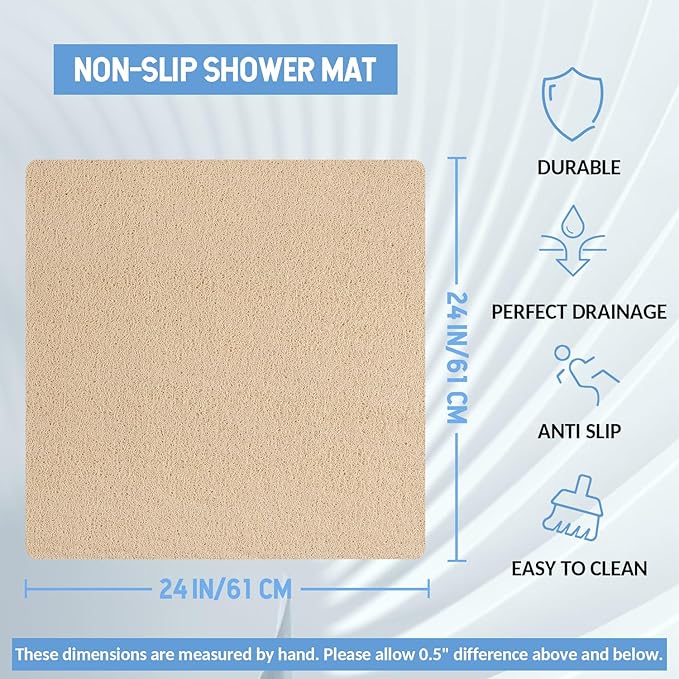 Hargiis Non Slip Shower Mat, Anti Slip Bath Mat, Quick Drying Bath Tub Mats, Foot Scrubber Mat, Anti Slip Mat for Tub, Floor, Bathroom, Home, Kitchen, Hotel (Beige 24”x24”)