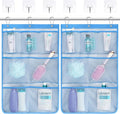 F-color Cruise Essentials 2026 - Mesh Shower Organizer Hanging with 7 Pockets for RV Gym Camping, Quick-Dry Portable Toiletry Bag with Metal Hooks for Bathroom Travel Toiletries, Blue+Blue