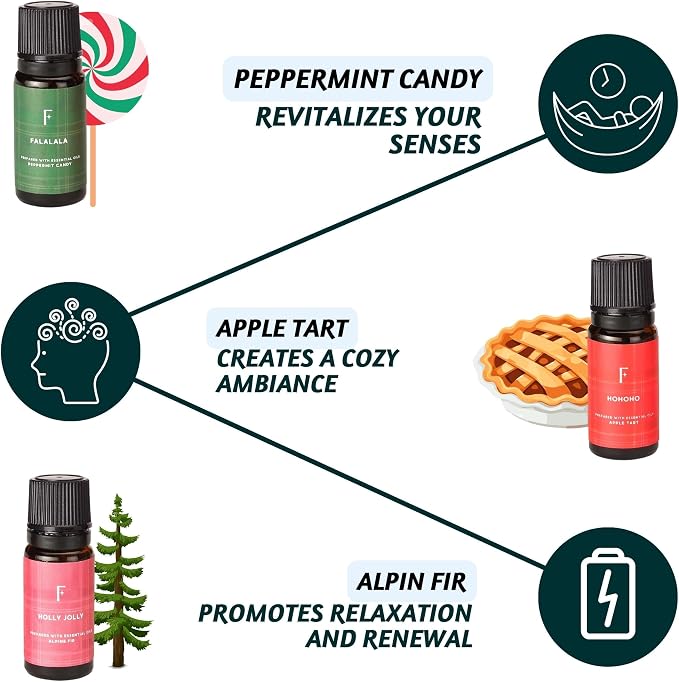 Folkulture Essential Oils Set for Diffuser | Set of 6 Cozy Aromatherapy Oils for Home | Peppermint, Candy, Apple Tart, Cranberry & Vanilla Fragrance Oils | Relaxation & Home Ambience | Sweet Treat