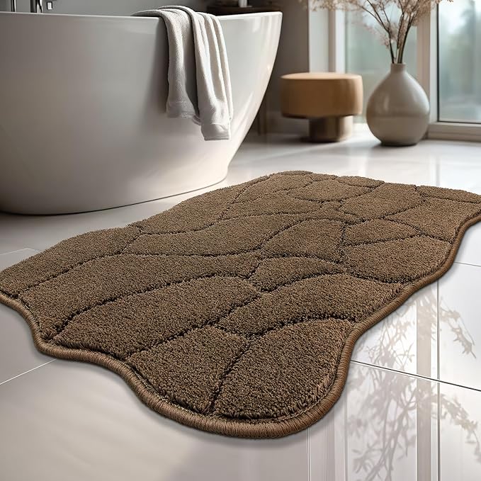 Large Bathroom Rugs, 24X36 Soft Absorbent Non Slip Microfiber Bath Mat Rugs, Modern Bath Rug Mat Area Carpet for Bathroom Shower Floor Decor, Machine Washable (Brown)