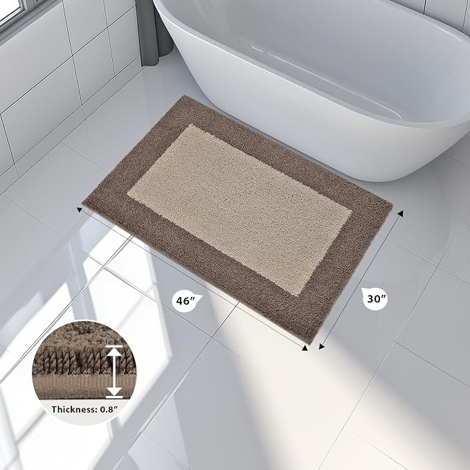 anllugs Bathroom Rugs 30" x 46", Non-Slip Extra Soft Absorbent Bath Rugs, Machine Washable Quick Dry Bath Mats for Bathroom Floor, Shower, Bathtub and Sink, Taupe & Dark Brown