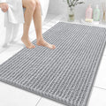 OLANLY Bathroom Rug Mat 44x32, Thick Soft and Absorbent Chenille Bath Mat, Non-Slip Rubber Backing, Machine Washable Quick Dry Bath Rugs for Tub Shower Floor, Home Decor Accessories, Light Grey