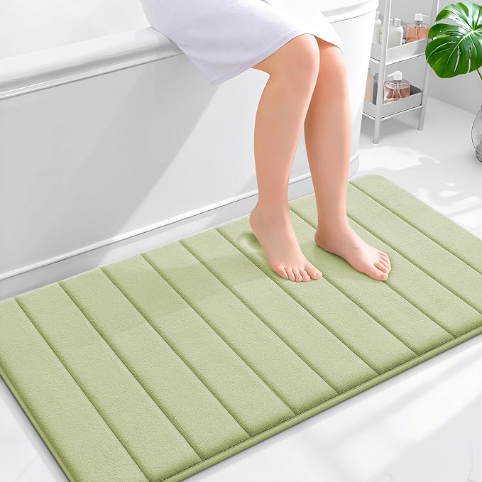 OLANLY Memory Foam Bath Mat 44x24, Super Soft Absorbent Bathroom Rugs, Quick Dry, Machine Washable Shower Floor Rugs, Bathmat Carpet, Bathroom Home Decor Accessories, Vanilla