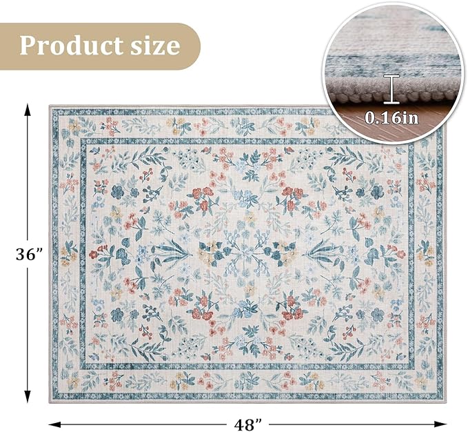 chakme Office Chair Mat for Hardwood Floor, 48"x36" Easy Glide Computer Desk Mat Protector for Rolling Chair Under Desk Rug Nonslip Backing, Machine Wash, (Floral)