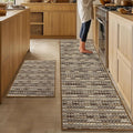 Kitchen Rugs Sets of 2-Non Slip Kitchen Mats for Floor-Thick Stain Resistant Vintage Kitchen Floor Mat Runner Carpet for Hallways Entryway Laundry Room Washable（Brown 24"x70"+24"x35"）