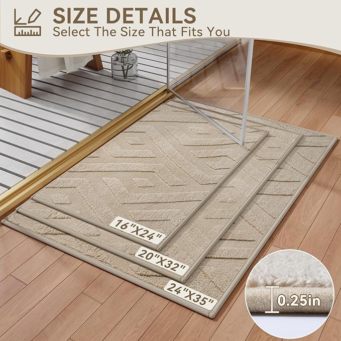 Non-Slip Bath Mat with Rubber Backing, Washable Thin Bath Mats for Bathroom Floor, Absorbent Bathroom Rugs, Quick Dry, Fits Under Door Brown 20x32