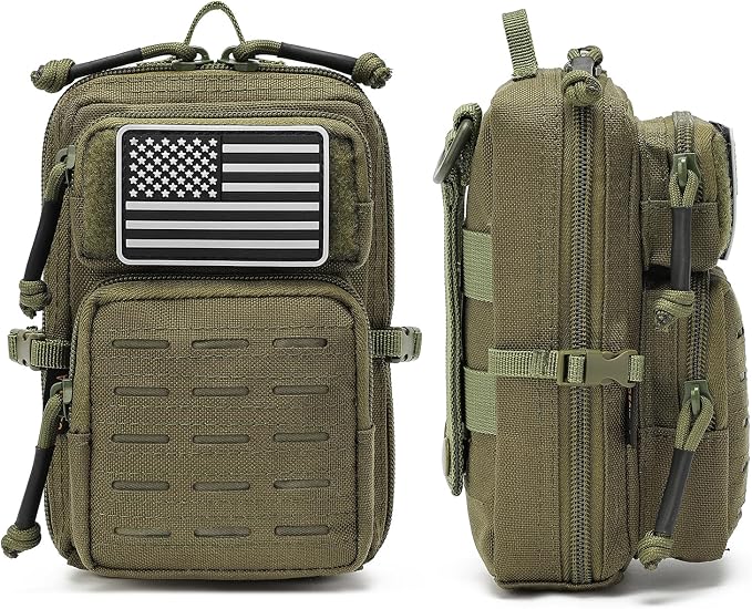 2 Pack Tactical Molle Utility Pouchs,Mini Belt Pouch EDC Pouch Tactical Phone Pouches Outdoor Admin Tool Pouch Medical EDC IFAK Pack with US Flag Patch