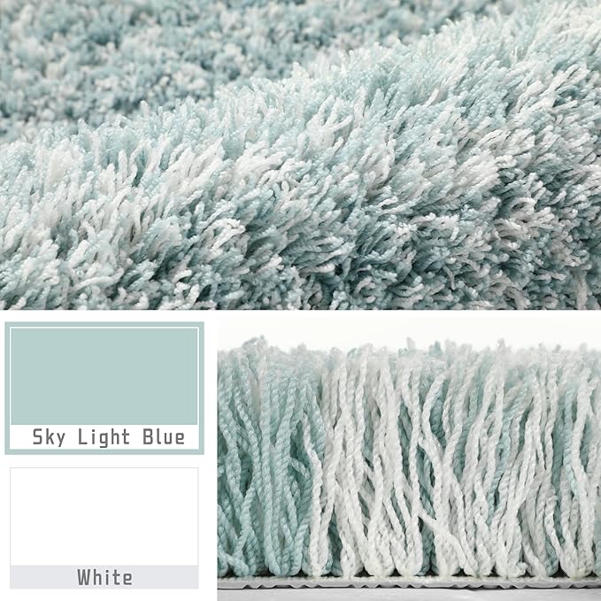 Yimobra Toilet Rugs U Shaped 24X20, Ultra Soft and Water Absorbent Bath Mats, Non Slip Fluffy Luxury Microfiber Contour Bath Rugs for Toilet, Dry Quick, Machine Washable, Sky Light Blue and White