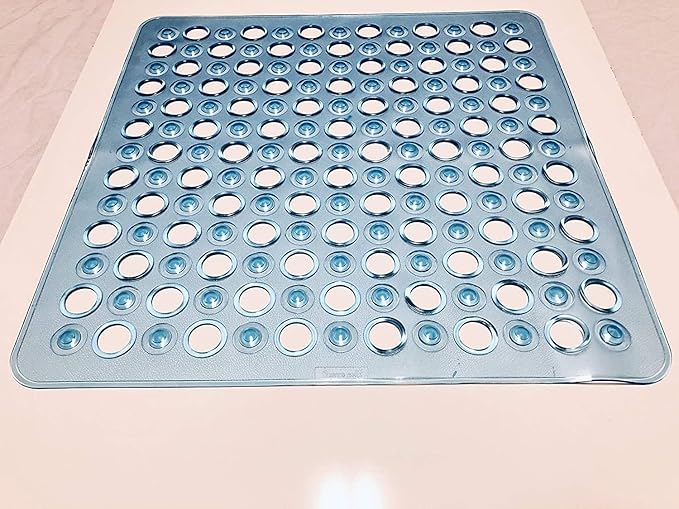 20"x20" Non-Slip Shower Mat (Smooth/Non-Textured Showers Only, Not for Over Drain) Safe, Clean, Machine-Washable, Superior Grip, Vinyl, Transparent Light Blue