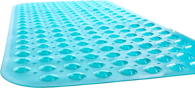 Large Non-Slip Bathtub & Shower Mat 31”x16” (Smooth/Non-Textured Tubs Only) Safe, Clean, Machine-Washable, Superior Grip&Drainage, Vinyl, Transparent Turquoise