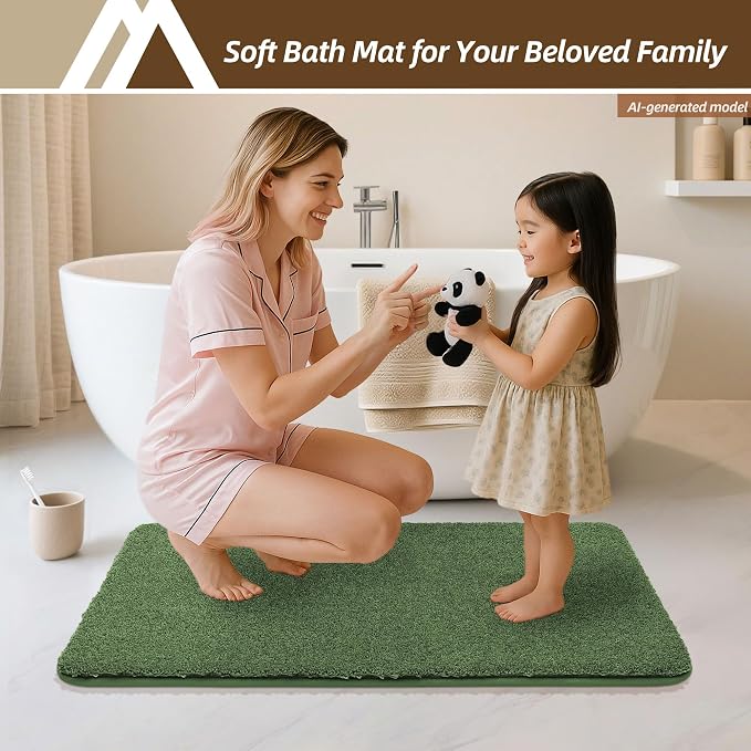 COSY HOMEER Bath Rugs for Bathroom Extra Thick- Anti-Slip Bath Mats Soft Plush Yarn Shaggy 100% Strong Mirco Polyeste Mat Living Room Bedroom Mat Floor Water Absorbent(Green,24x48 - Inches)