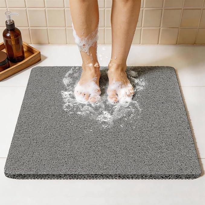 Joyhalo Shower Mat Bathtub Mat Non Slip, Bathmats Non Slip, Quick Drying Foot Scrubber Loofah Mats for Shower, Tub, Bathroom, Home, 24 * 24inch, Grey