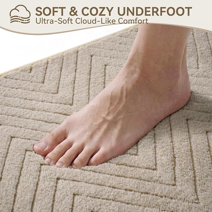 Bathroom Rugs Mat 16x24-2pc Quick Dry Absorbent Non Slip Bath Mat Bath Mats for Bathtub Mat Bathroom Carpet Fit Under Door Washable Floor Bath Rug Brown