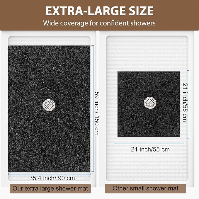 Extra Large Non Slip Shower Mat: 59x35.4 inch Loofah Shower Mat for Inside Shower with Drain Hole in Middle, Soft PVC Anti-Slip Shower Stall Mats for Bathroom,Wet Area, Quick Drying