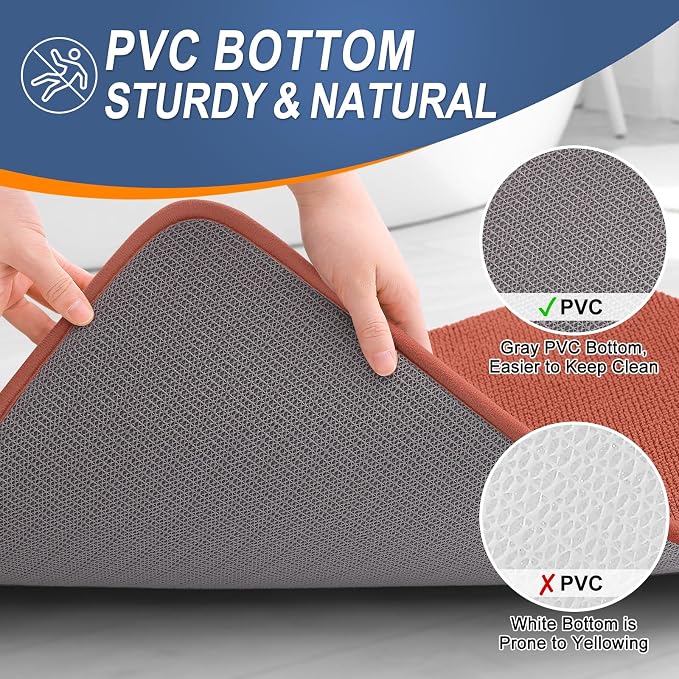 OLANLY Thick Memory Foam Bathroom Runner Rugs 70x24, Extra Soft Absorbent Long Bath Rug, Quick Dry Bath Mats, Non-Slip, Machine Washable Mat, Tub and Shower, Home Decor Accessories, Rustic Terracotta