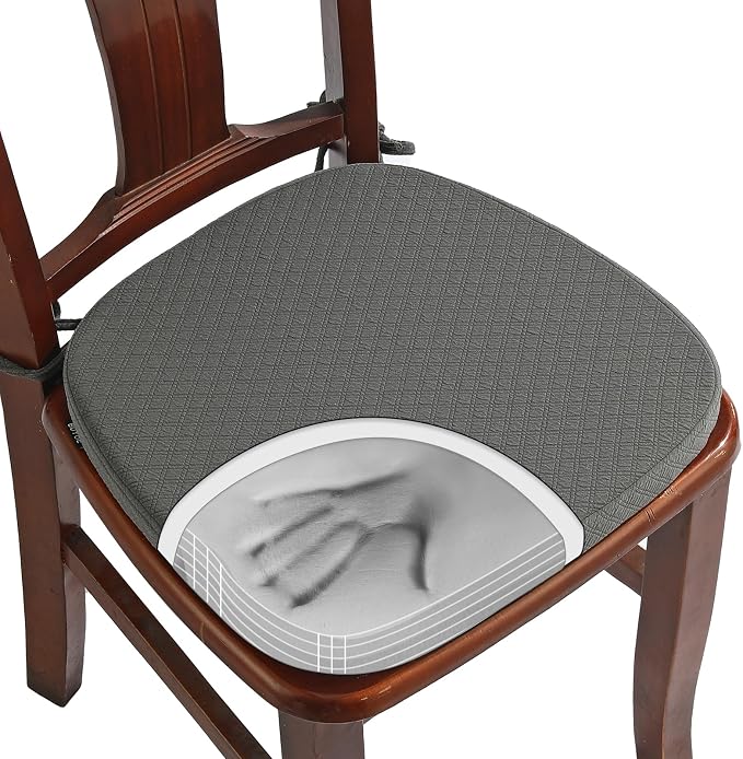 BUYUE Luxury 100% Pure Memory Foam Chair Cushion 1 Pack, Jacquard 16" U-Shape Comfortable Dining Chair Pad, Removable Slip Resistant Kitchen Chair Seat Cushion, (1 piece, Grey)