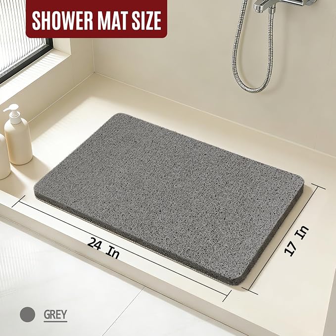 Joyhalo Shower Mat Bathtub Mat Non Slip, Bathmats Non Slip, Quick Drying Foot Scrubber Loofah Mats for Inside Shower, Tub, Bathroom, Home, 17 * 24inch, Grey