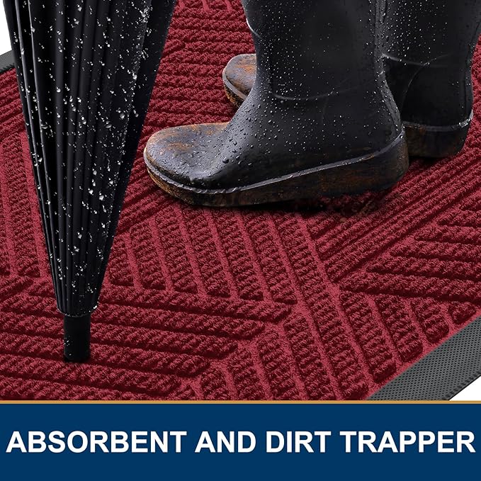 Smiry Front Door Mat Outside Entrance, Heavy Duty Sturdy Natural Rubber Doormat, Trap Dirt and Moisture, Easy Clean Low Profile Welcome Floor Mats for Indoor Outdoor Entry, 35X23 Inch, Wine Red