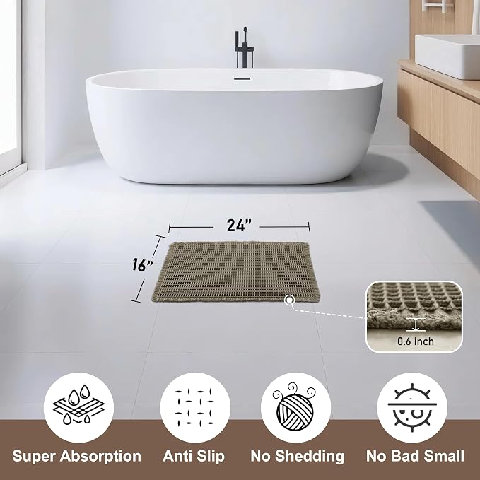 JIUZHEN Upgraded Waffle Bath Mat Super Absorbent Bath Mats for Bathroom Floor Machine Washable Non Slip Waffle Rugs with Rubber Backed Ultra Soft Bathroom Mats,16" x 24", Olive Green