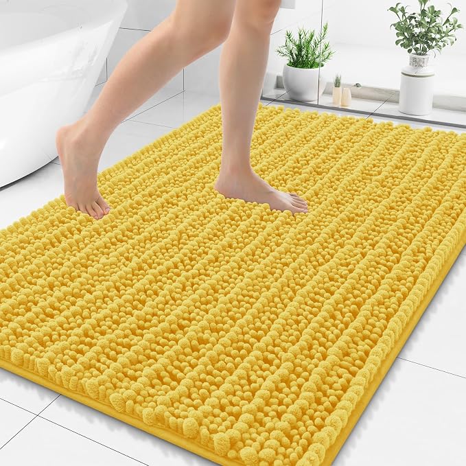 Smiry Bathroom Rugs Mat 47x24, Extra Soft Absorbent Chenille Bath Rugs, Non Slip Rubber Backing Machine Washable Quick Dry Bath Mats for Bathroom Floor, Tub, Shower, Home Decor Accessories, Yellow