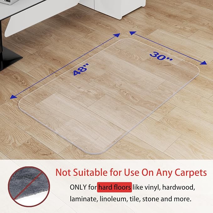Delamu Office Chair Mat for Hardwood Floor, 30"×48" Office Computer Desk Chair Mat, Clear PVC Heavy Duty Floor Protector Mats for Rolling Chairs, Only for Hard Floor (30"×48" Rectangular)