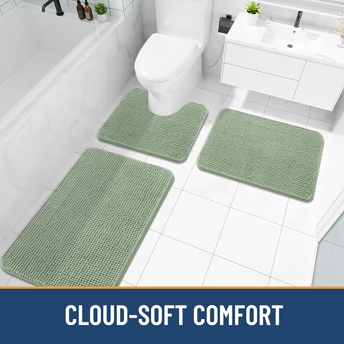 Arotive Bathroom Rugs 47" x 24", Ultra Soft Absorbent Chenille Bath Rugs, Non-Slip Rubber Backing, Machine Washable Bath Mats for Bathroom Floor, Tub and Shower, Home Decor Accessories, Sage Green