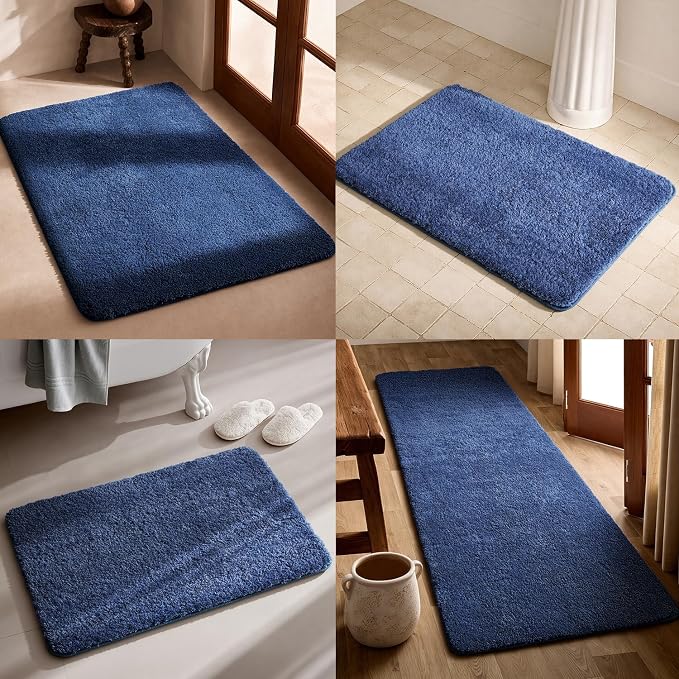 TYUU Bathroom Rugs Non Slip Washable, Ultra Soft Super Absorbent Quick Dry Small Bath Mat with Rubber Backing for Bathroom Floor, Shower, or Sink, Denim Blue 20" x 30"