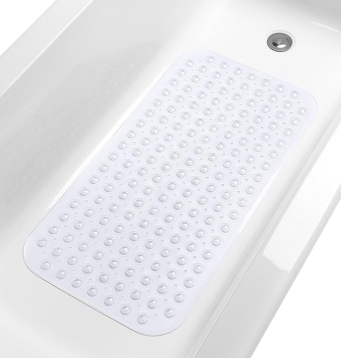 Large Non-Slip Bathtub & Shower Mat 31”x16” (Smooth/Non-Textured Tubs Only) Safe, Clean, Machine-Washable, Superior Grip&Drainage, Vinyl, Transparent Clear