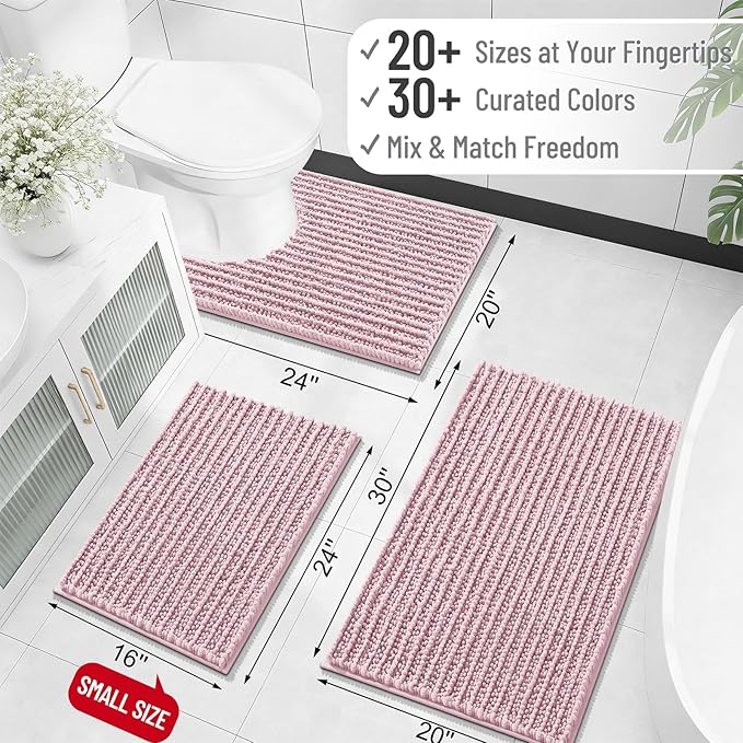 OLANLY Bathroom Rug Mat 24x16, Thick Soft and Absorbent Chenille Bath Mat, Non-Slip Rubber Backing, Machine Washable Quick Dry Bath Rugs for Tub Shower Floor, Home Decor Accessories, Dusty Rose