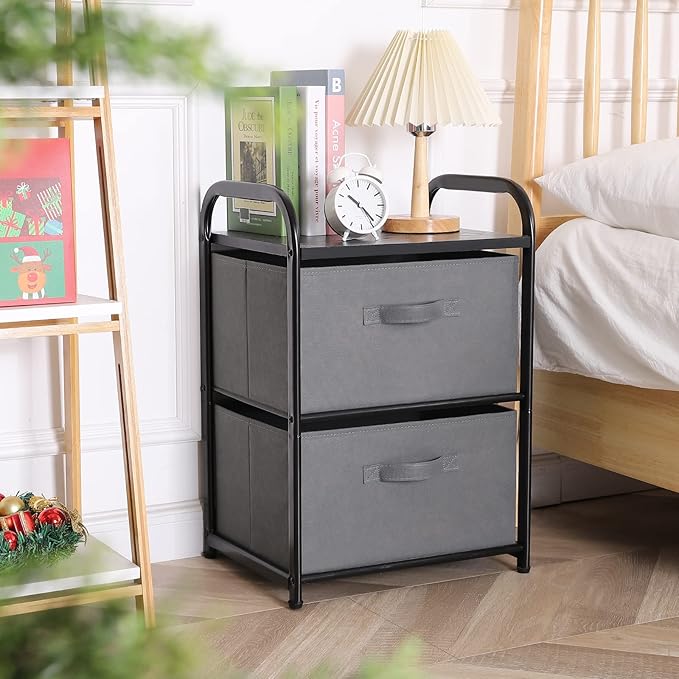 MAX Houser Dresser for Bedroom with 2 Drawers, Wide Chest of Drawers, Fabric Dresser, Storage Organizer Unit with Fabric Bins for Closet, Living Room, Hallway, Dark Grey