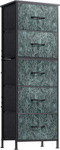 WLIVE Fabric Dresser, 5-Drawer Tall Dressers for Bedroom, Storage Dresser Organizer with Fabric Bins, Wood Top, Sturdy Steel Frame, Chest of Drawers for Closet, Hallway, Vintage Green