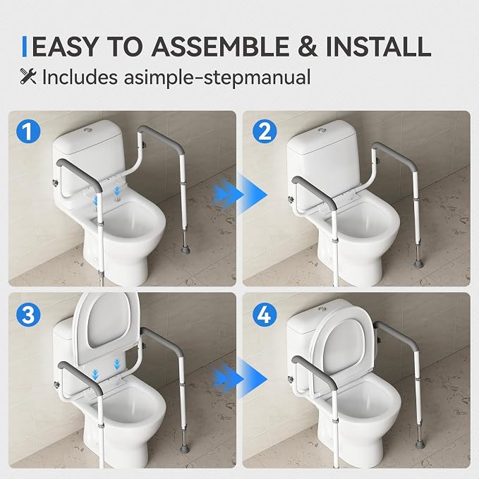 Loyoda Toilet Safety Rail, Adjustable Height & Width, 350 lbs for Seniors | Securely bolts to toilet seat holes for stability. Non-slip feet, Padded grip. Sturdy steel Frame. For mobility assistance.