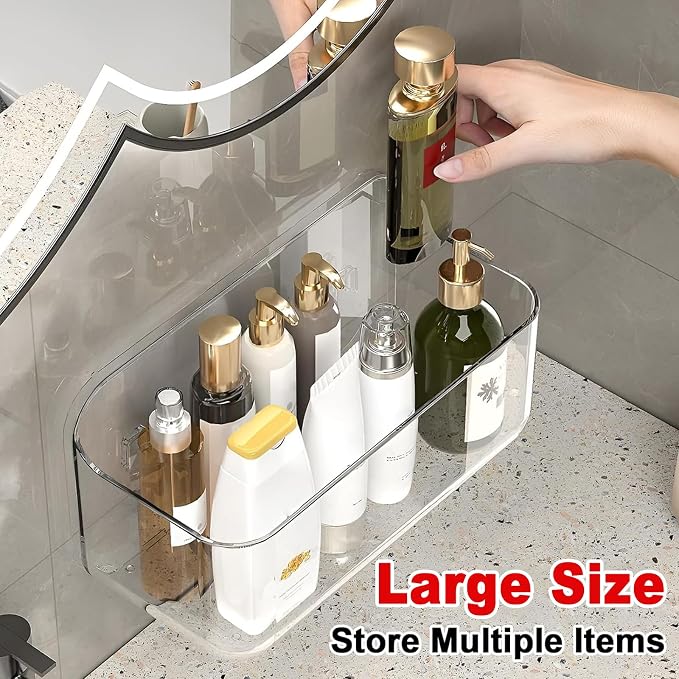 Diesisa Acrylic Wall Mount Organizer - 5.1" D x 10.9" W x 6" H, Large Size Adhesive Wall Self - Shower Caddies Organizer - Bathroom Shelves with Self Adhesive Tape for Bathroom, Kitchen - Large Size