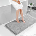 Yimobra Luxury Bathroom Rugs, Fluffy Bath Mats, Non Slip, Water Absorbent Microfiber, Machine Washable, Plush Runner Shower Rugs, Thick Matts for Bathroom Floor&Tub, 56" X 24", Light Gray and White