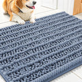 Smiry Dog Door Mat for Muddy Paws 30x20, Absorbent Dirt Trapper, Non-Slip Washable Chenille Entryway Rug for Inside Floor, Airy Blue, Layered Pattern