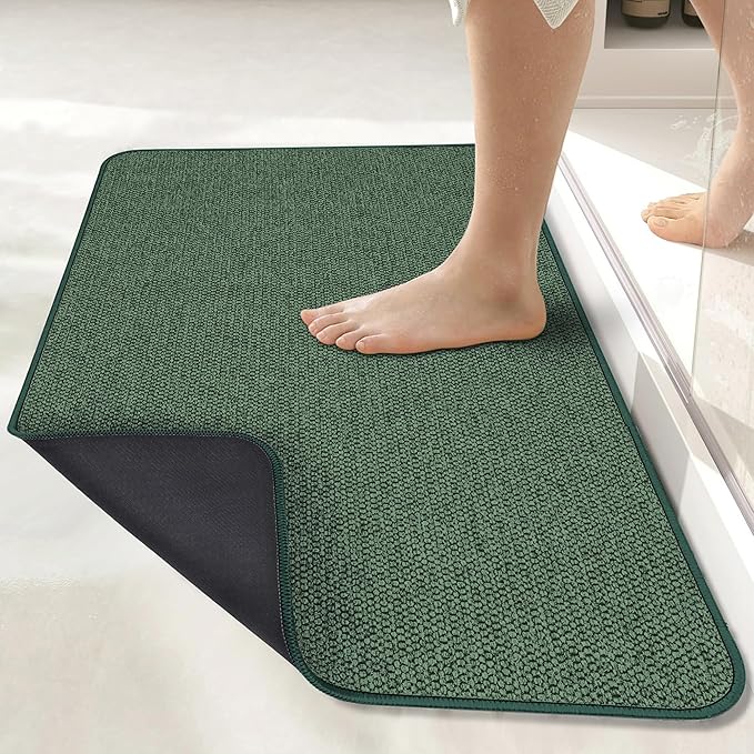 Bosap Bath Mat,Ultra Thin Bathroom Rugs,Rubber Bath Mats for Bathroom,No Slip Bath Rugs,Quick Dry,Machine Washable,Low Pile,Absorbent,Shower Outside,Sink,Home Decor Accessories.Green,2'x3'(24x36inch)