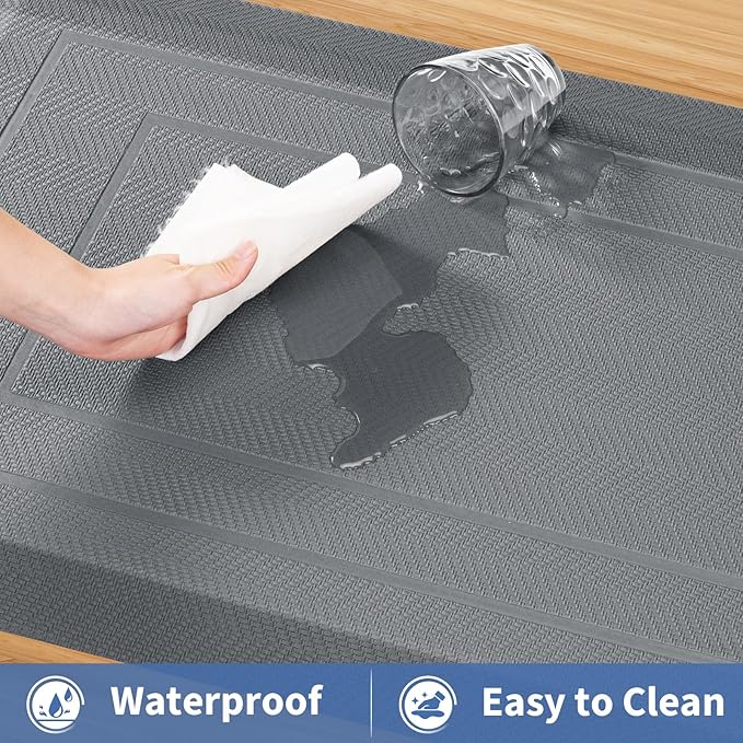 UKISS 9/10"" Extra Thick Cushioned Anti Fatigue Kitchen Mat, Waterproof High Density Foam Standing Desk Mat, Non-Slip Ergonomic Comfort Mat for Kitchen, Office,Workstation Black (Grey, 20" X 48")