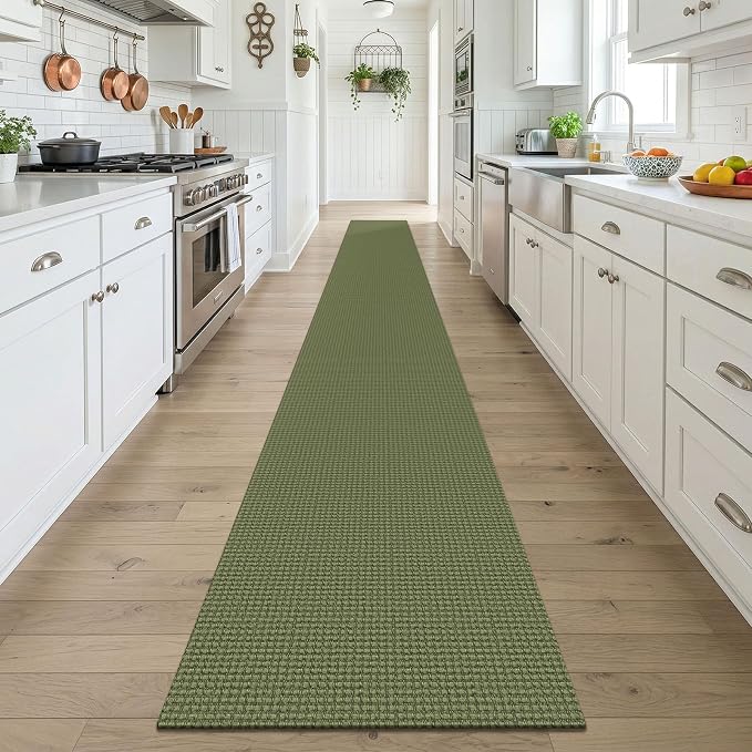 KOZYFLY Braided 2x18 Runners Rugs for Hallway, Extra Long Washable Runner Rug, Woven Non Slip Kitchen Runner, Cotton Entryway Rug, Floor Carpet for Entry, Aisle, Hall, Olive Green/Earthy Green