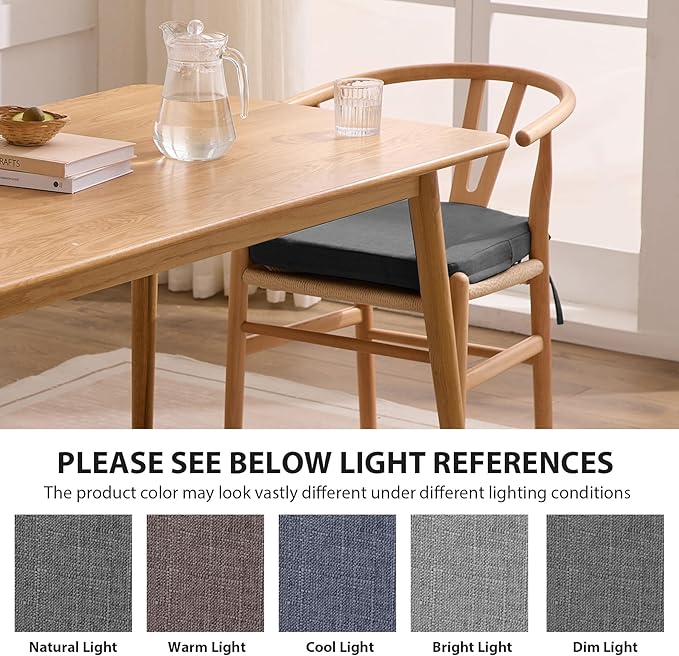 Ruqmuis Chair Cushions for Dining Chairs, 2" Thick Seat Cushions for Kitchen Chairs, D-Shaped Chair Pads with Washable Cover, Ties and Non Slip Backing, 17'' x 16'', Set of 2, Dark Grey