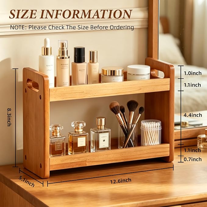 Bathroom Counter Organizer, 2 Tier Bathroom Countertop Organizer, Bathroom Counter Shelf, Wooden Makeup Organizers Countertop, Bathroom Vanity Organizers and Storage for Bedroom, Gifts