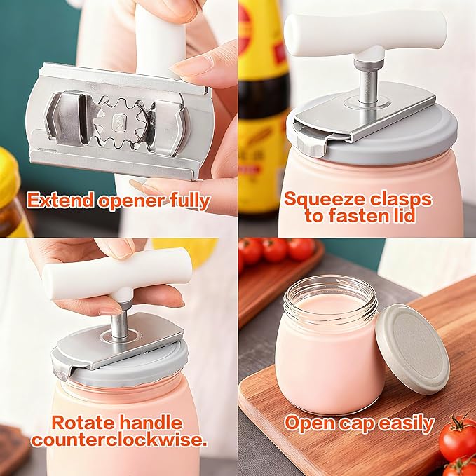 Adjustable Jar Opener for Weak Hands, Manual Twist Cap Remover, Universal Lid Loosener & Gripper for Seniors, Arthritis Sufferers, and Kitchen Gadget