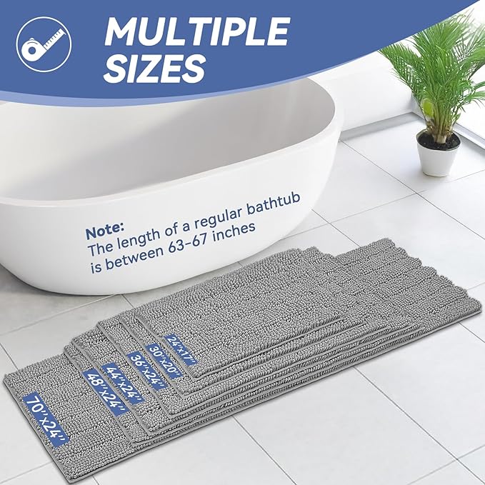 Bcoimo Long Bathroom Rug, Chenille Bath Runner with High Low Pile Design, Soft Absorbent Non Slip Bath Mat, Machine Washable Quick Dry Rug for Shower, Tub, Sink and Vanity