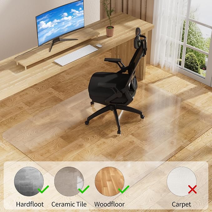 Office Chair Mat for Hard Floors 48 x 60 Inch, Clear Plastic Floor Protector for Rolling Desk & Computer Chairs, Transparent Under Desk Mat for Hardwood, Wood & Tile Floors
